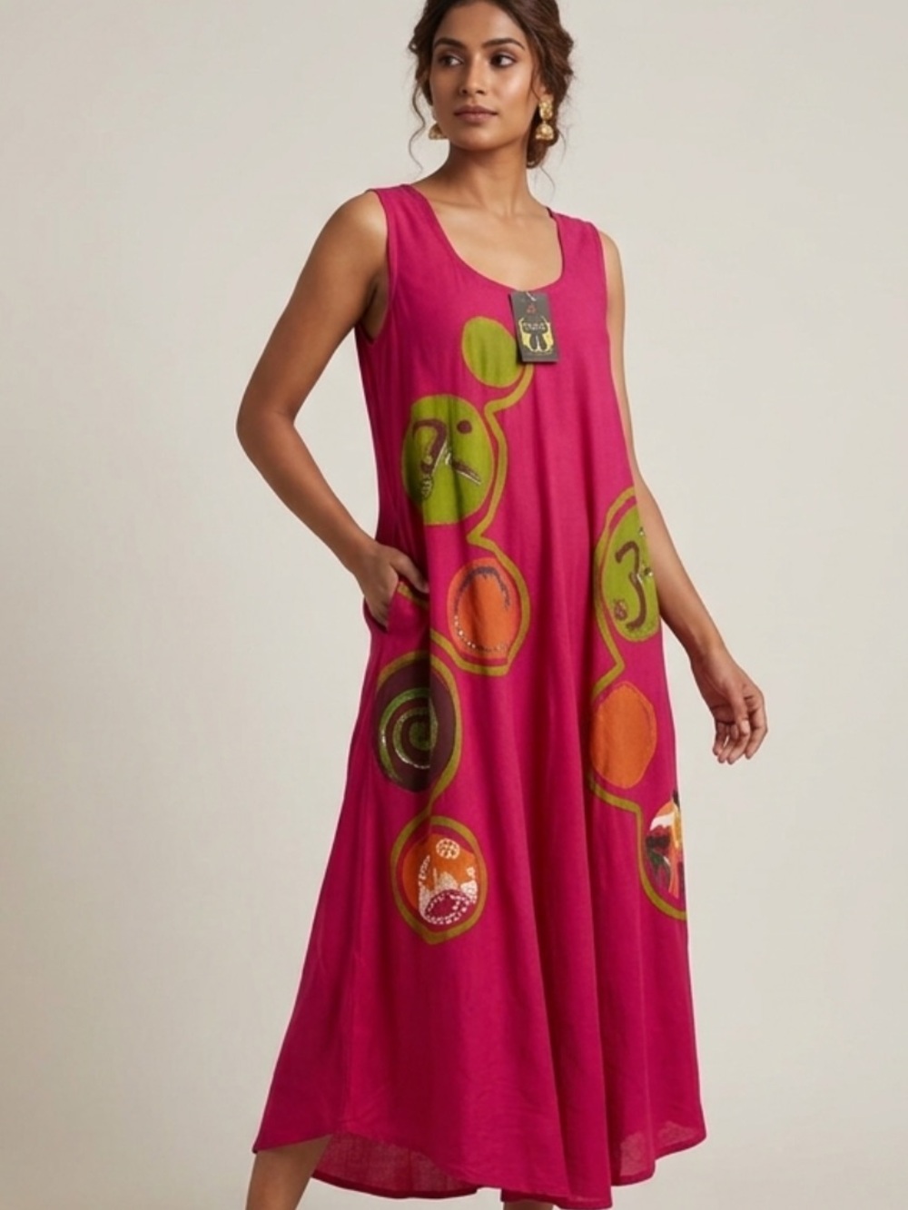 Junglee Billee Vibrant Fuscia Dress with Artistic Swirl Design siz XL - Picture 1 of 10
